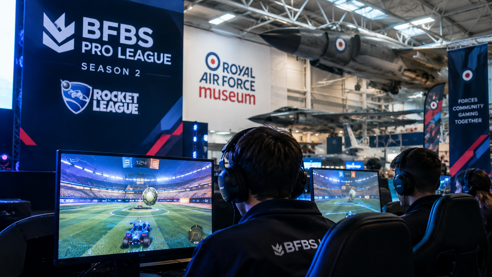 Rocket League esports players compete at the BFBS Pro League Grand Final at the Royal Air Force Museum