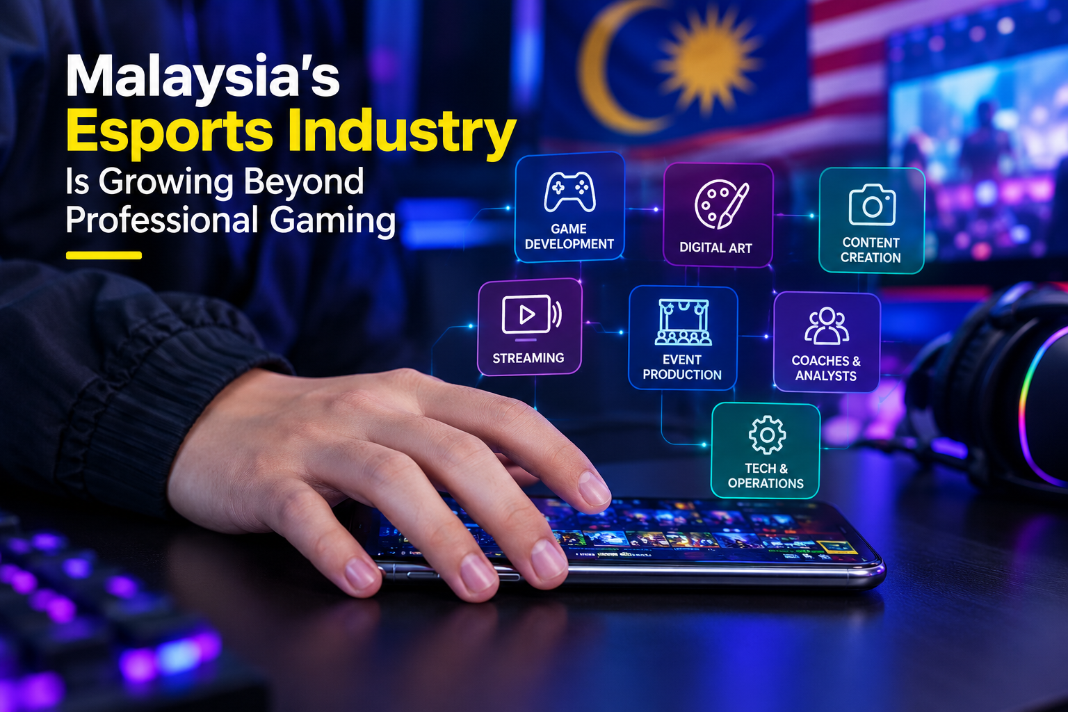 Malaysia’s growing esports industry featuring gaming, content creation, digital art, streaming, event production, and other esports careers.