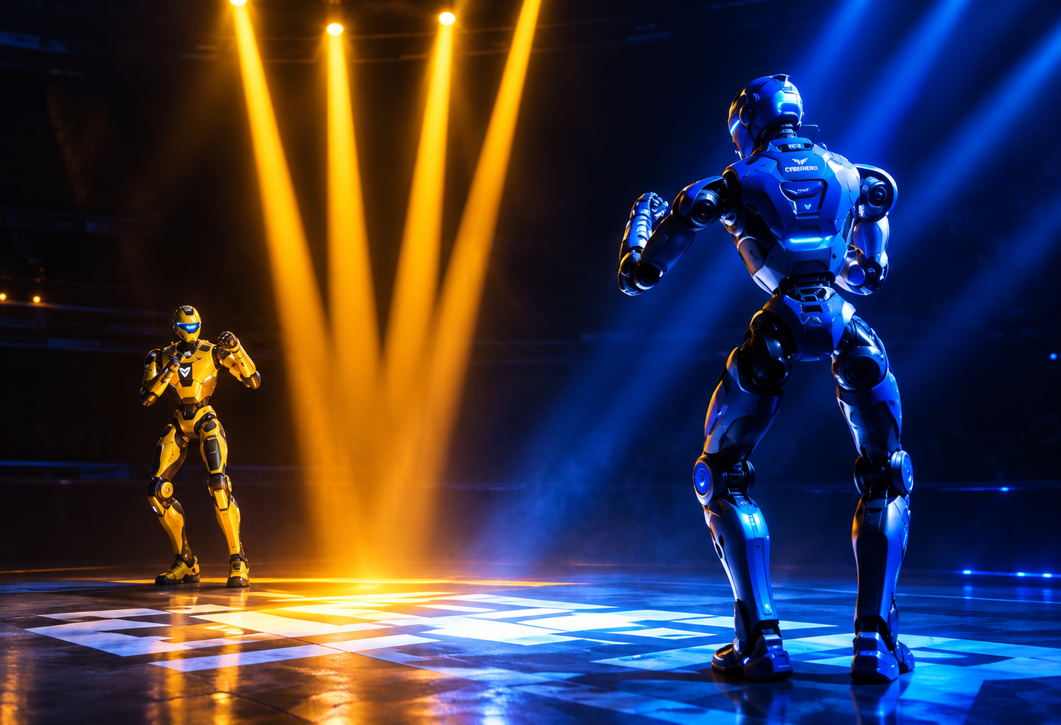 CyberHero humanoid robots compete during the robot sports league launch in Riyadh